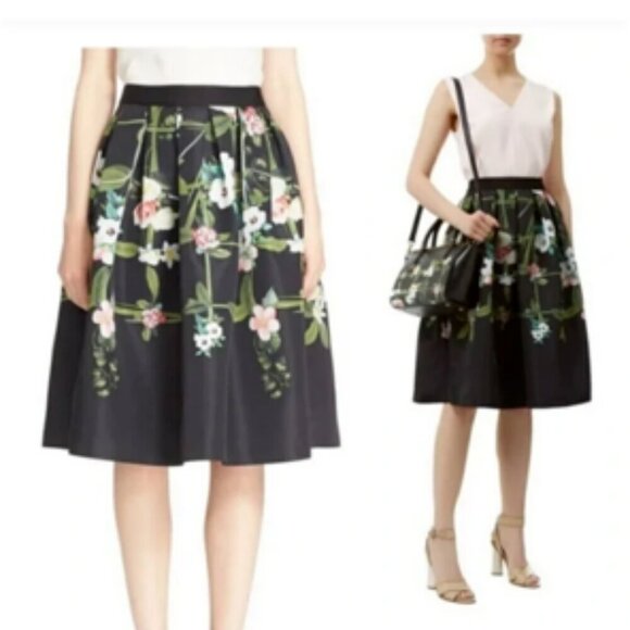 Ted Baker Floral Formal Secret Trellis Midi Full Skirt Size 3 Women's 8 - Picture 2 of 11